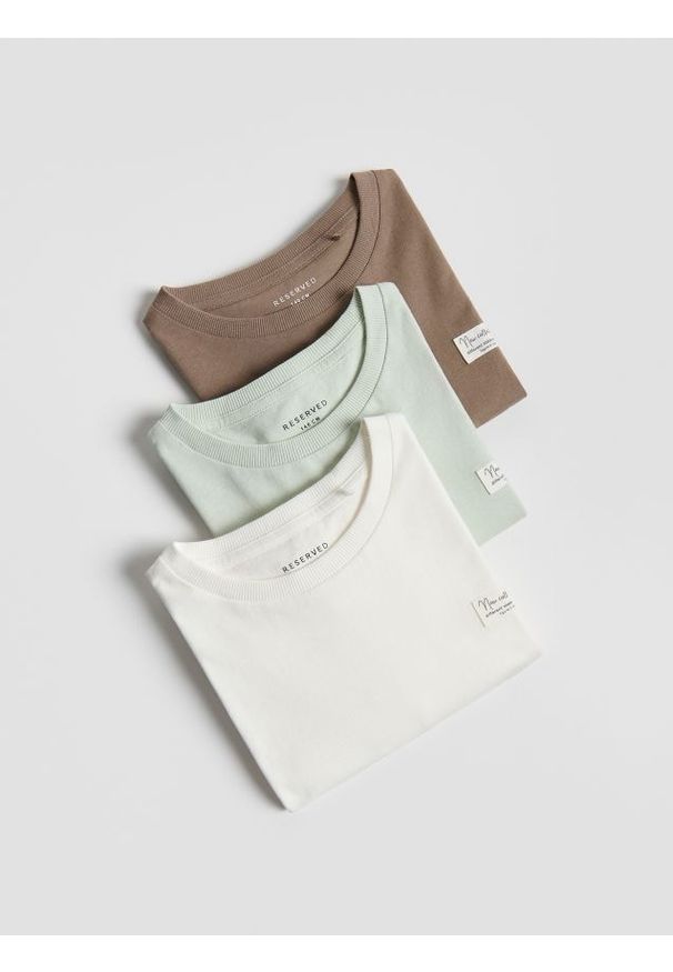 Reserved - Bawełniany t-shirt 3 pack - złamana biel. Materiał: bawełna