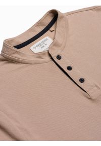 Ombre Clothing - T-shirt męski polo bez kołnierzyka - beżowy V5 S1381 - XL. Typ kołnierza: bez kołnierzyka, polo. Kolor: beżowy. Materiał: materiał, bawełna #6