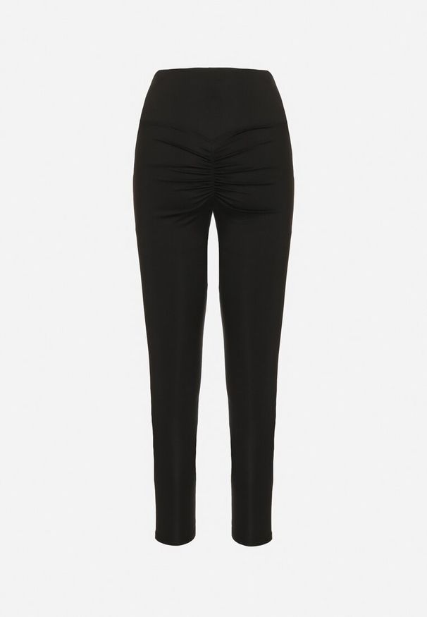 Born2be - Czarne Elastyczne Legginsy z Efektem Push-Up Ozdobione Lampasami Akeria. Okazja: na co dzień. Kolor: czarny. Wzór: aplikacja. Styl: sportowy, casual
