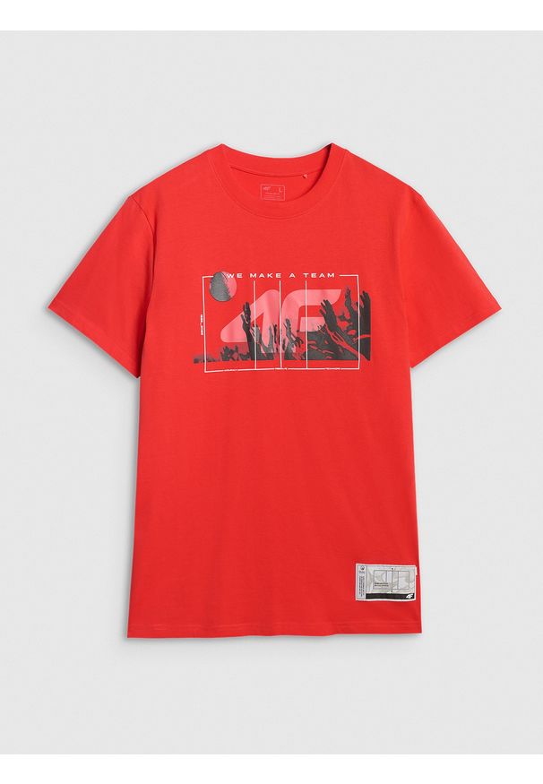 4f - 4F T-shirt regular z nadrukiem siatkarskim męski - czerwony L. Okazja: na co dzień, do domu. Kolor: czerwony. Materiał: bawełna, jersey, materiał. Wzór: nadruk. Styl: sportowy, klasyczny, casual