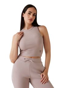 Guess - GUESS Różowy damski tank top prążkowany Edie, Rozmiar L. Okazja: na co dzień. Kolor: różowy. Materiał: prążkowany. Styl: casual #3