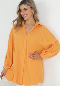 Born2be - Pomarańczowa Bawełniana Koszula o Długim Fasonie Oversize Atherene. Kolor: pomarańczowy. Materiał: bawełna. Długość: długie #2