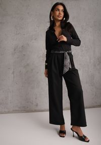 Renee - Czarne Bawełniano-Wiskozowe Spodnie Wide Leg z Paskiem Typu Apaszka Arlethia. Kolor: czarny. Materiał: wiskoza, bawełna. Styl: elegancki #2