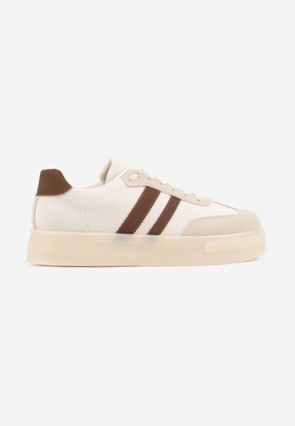 Born2be - Beżowe Sneakersy na Kauczukowej Grubej Podeszwie z Paskami po Bokach Ninlili. Okazja: na co dzień. Zapięcie: pasek. Kolor: beżowy. Materiał: kauczuk