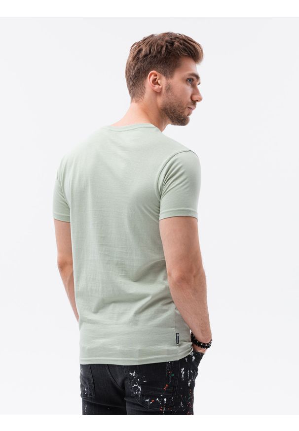 Ombre Clothing - T-shirt męski z nadrukiem S1434 V-22B - zielony - XXL. Kolor: zielony. Materiał: bawełna. Wzór: nadruk. Styl: klasyczny