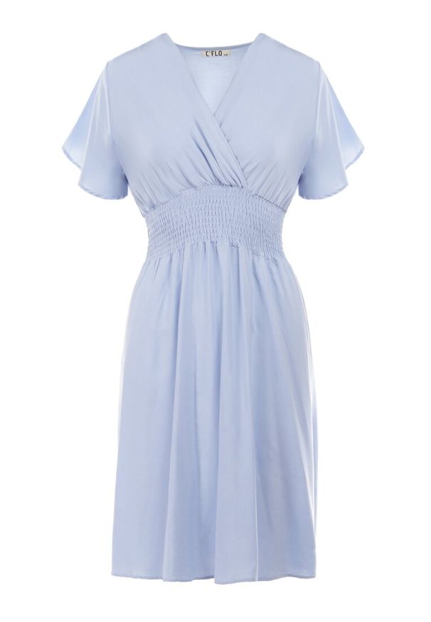 Born2be - Jasnoniebieska Sukienka z Wiskozy Saede. Okazja: na co dzień. Kolor: niebieski. Materiał: wiskoza. Wzór: gładki. Sezon: lato. Typ sukienki: kopertowe. Styl: casual. Długość: mini