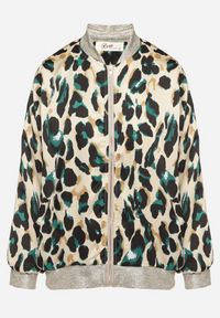 Born2be - Beżowo-Zielona Kurtka Bomberka w Panterkę ze Ściągaczami Irira. Okazja: na co dzień, na spacer. Kolor: beżowy. Materiał: jeans. Długość rękawa: długi rękaw. Długość: długie. Wzór: motyw zwierzęcy. Styl: casual, elegancki #5