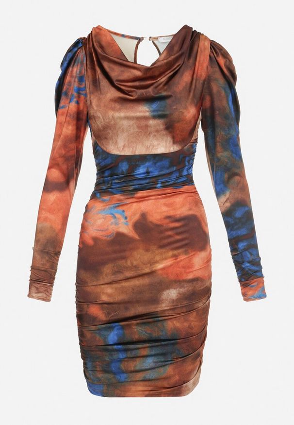 Born2be - Pomarańczowa Sukienka Tie-Dye z Bufiastym Rękawem Haki. Okazja: na co dzień. Kolor: pomarańczowy. Styl: klasyczny, elegancki, casual