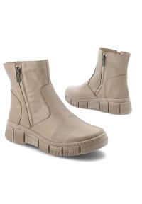 Beżowe Botki Wasak Ocieplane Buty Damskie. Okazja: na co dzień. Kolor: beżowy. Materiał: wełna, skóra. Wzór: grochy. Sezon: zima, jesień. Styl: casual #7