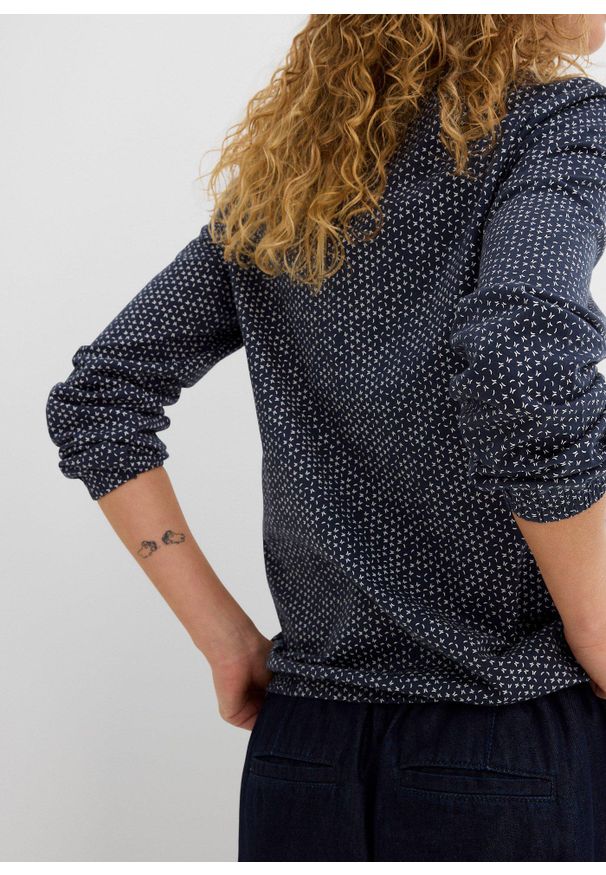 bonprix - Bluzka bawełniana z czystej bawełny organicznej. Kolor: niebieski. Materiał: bawełna. Długość rękawa: długi rękaw. Długość: długie