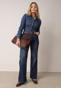 Born2be - Niebieskie Szerokie Jeansy Regular Waist z Bawełną i Dodatkiem Wiskozy Physoesa. Okazja: na co dzień. Kolor: niebieski. Wzór: gładki. Styl: casual, klasyczny #7