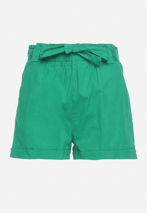 Born2be - Zielone Szorty z Gumką w Pasie i Materiałowym Paskiem Filalilena. Okazja: na spacer, na co dzień. Kolor: zielony. Materiał: materiał. Sezon: lato. Styl: elegancki, casual