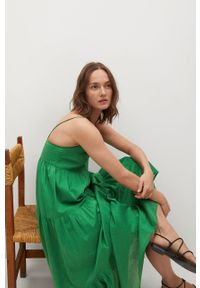 mango - Mango - Sukienka COTTON. Kolor: zielony. Materiał: bawełna, materiał. Długość rękawa: na ramiączkach. Typ sukienki: rozkloszowane. Długość: maxi #3
