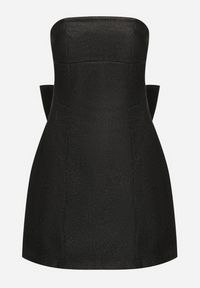 Born2be - Czarna Taliowana Brokatowa Sukienka Bez Ramiączek Ozdobiona Kokardą Salithlin. Okazja: na imprezę. Typ kołnierza: kokarda. Kolor: czarny. Długość rękawa: bez ramiączek. Wzór: aplikacja. Styl: klasyczny, elegancki #3