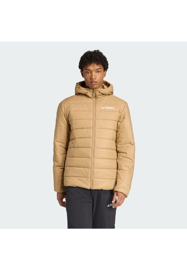 Adidas - Kurtka z kapturem z ociepleniem Terrex Multi Essentials CLIMAWARM. Typ kołnierza: kaptur. Kolor: brązowy. Materiał: puch. Technologia: ClimaWarm (Adidas). Sport: turystyka piesza
