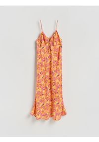 Reserved - Sukienka midi z wiskozy - jasnożółty. Kolor: żółty. Materiał: wiskoza. Długość: midi