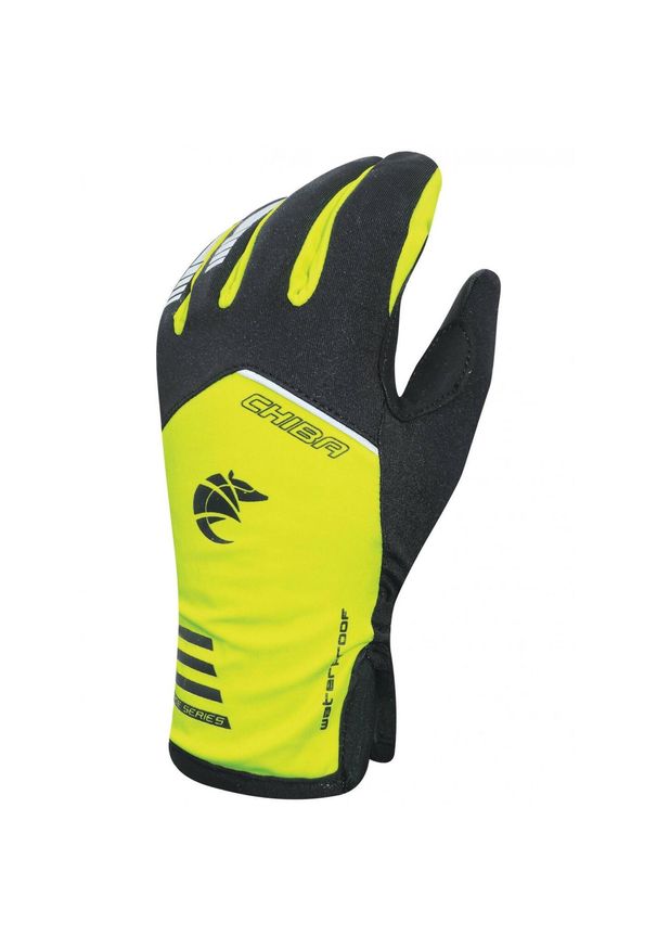 CHIBA - Średnio ocieplone nieprzemakalne rękawiczki 2nd SKIN czarno-odblaskowo-żółte. Kolor: żółty. Sezon: zima. Sport: kolarstwo