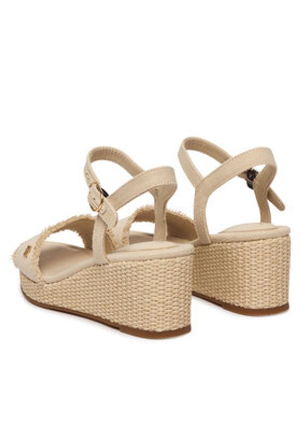 TOMMY HILFIGER - Tommy Hilfiger Sandały Mid Woven Wedge Espad Fringe FW0FW09470 Beżowy. Kolor: beżowy. Materiał: materiał