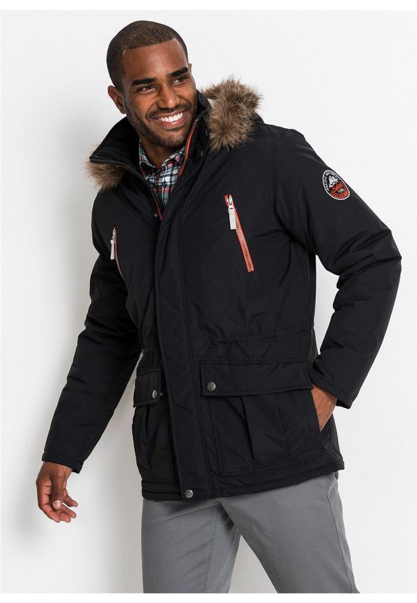 bonprix - Hydrofobowa kurtka zimowa z odpinanym kapturem. Typ kołnierza: kaptur. Kolor: czarny. Sezon: zima. Styl: sportowy