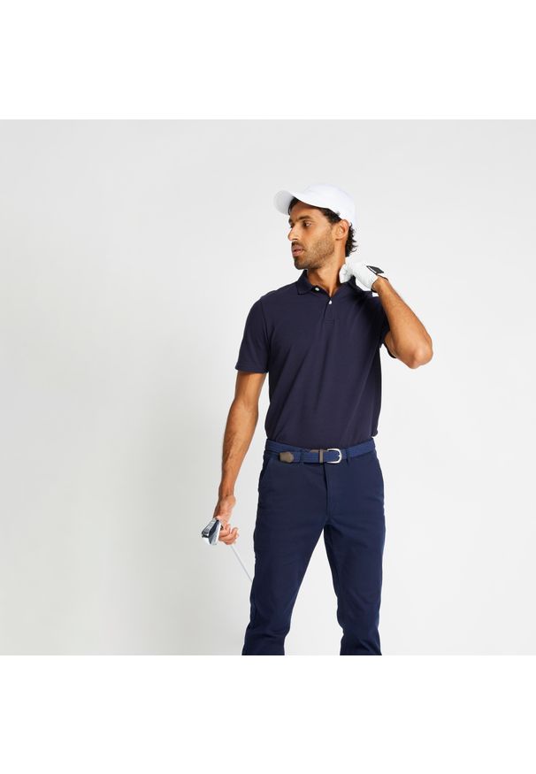 INESIS - Koszulka polo do golfa męska MW500. Typ kołnierza: polo, golf. Kolor: niebieski. Materiał: materiał, bawełna, poliester