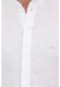 Michael Kors koszula lniana męska kolor biały slim ze stójką. Typ kołnierza: kołnierzyk stójkowy. Kolor: biały. Materiał: len. Wzór: aplikacja #5