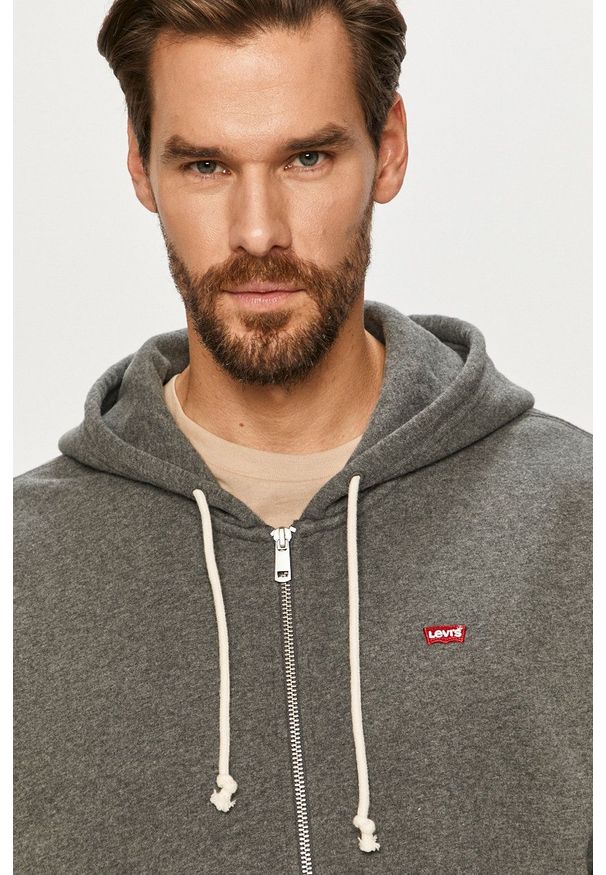 Levi's® - Levi's - Bluza. Okazja: na spotkanie biznesowe, na co dzień. Typ kołnierza: kaptur. Kolor: szary. Materiał: dzianina. Wzór: gładki. Styl: casual, biznesowy