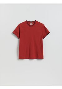 Reserved - T-shirt regular z merceryzowaną bawełną - czerwony. Kolor: czerwony. Materiał: bawełna #1