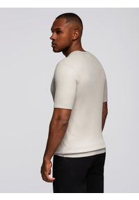 Ombre Clothing - Męski t-shirt dzianinowy z guzikami przy dekolcie – jasnoszary V3 - Rozmiar: XL. Okazja: na co dzień. Kolor: szary. Materiał: dzianina. Wzór: paski. Styl: casual, elegancki #6