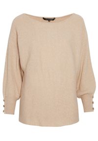 TOP SECRET - Sweter długi rękaw damski z guzikiem z rękawem 3/4, luźny. Kolor: beżowy. Długość rękawa: długi rękaw. Długość: długie #6