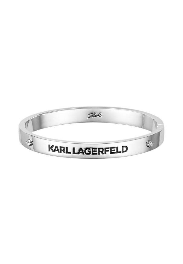 Karl Lagerfeld - Bransoletka. Materiał: metalowe, z mosiądzu. Kolor: srebrny. Wzór: aplikacja. Kamień szlachetny: kryształ