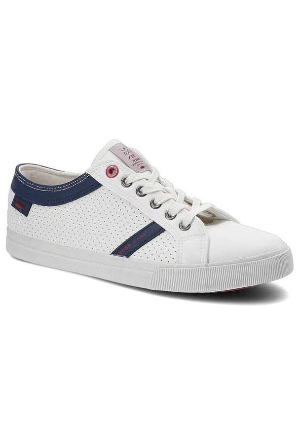 Białe Trampki Cross Jeans Męskie Stylowe Obuwie. Okazja: na co dzień. Kolor: biały. Materiał: materiał, skóra ekologiczna. Szerokość cholewki: normalna. Wzór: aplikacja. Styl: elegancki