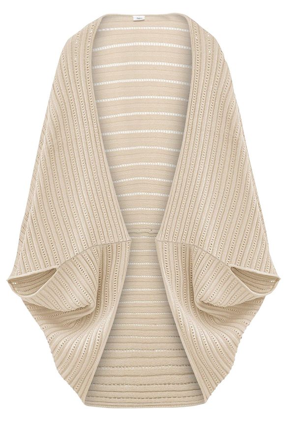 bonprix - Ponczo z cienkiej dzianiny. Kolor: beżowy. Materiał: dzianina. Długość: długie