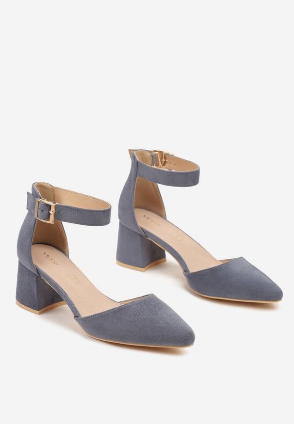 Renee - Niebieskie Czółenka na Słupku Vices ze Skórzaną Wkładką i Paskiem Wokół Kostki Eveliri. Okazja: na wesele, do pracy, na ślub cywilny. Zapięcie: pasek. Kolor: niebieski. Materiał: skóra. Obcas: na słupku