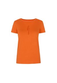 Ochnik - Pomarańczowy T-shirt damski z wilgą. Kolor: pomarańczowy. Materiał: wiskoza