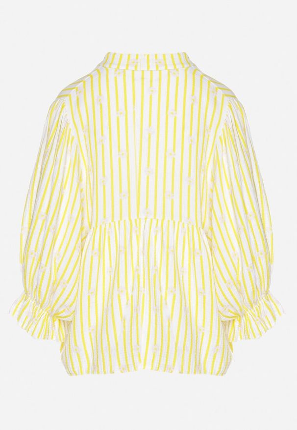 Born2be - Żółta Bawełniana Koszula z Dekoltem w Serek w Kwiatowy Wzór Mailovelle. Okazja: na spotkanie biznesowe, do pracy, na co dzień. Typ kołnierza: dekolt w serek. Kolor: żółty. Materiał: bawełna. Wzór: kwiaty. Styl: elegancki, casual, biznesowy