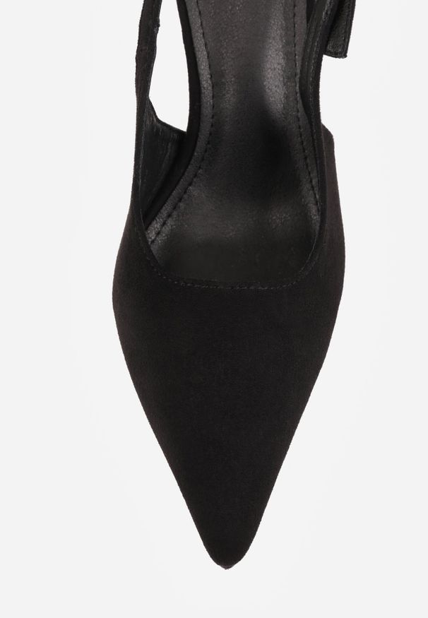 Born2be - Czarne Szpilki VICES z Imitacji Zamszu z Odkrytą Piętą i Podłużną Klamrą Natterea. Okazja: na co dzień, na ślub cywilny, na wesele. Zapięcie: klamry. Kolor: czarny. Materiał: zamsz. Obcas: na szpilce. Styl: casual, elegancki, wizytowy