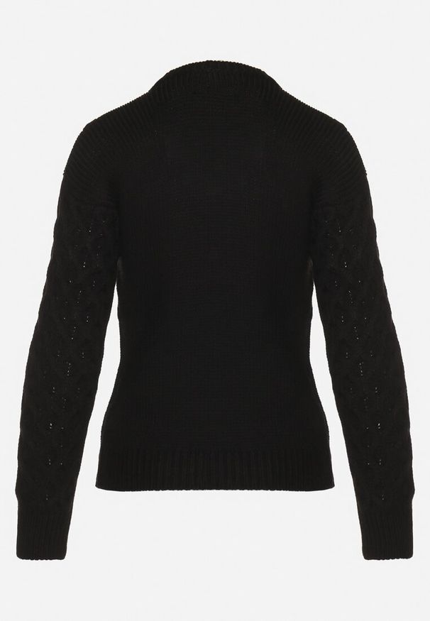 Born2be - Czarny Sweter z Ozdobnym Tłoczeniem Attenja. Okazja: na spotkanie biznesowe. Kolor: czarny. Materiał: jeans. Długość rękawa: długi rękaw. Długość: długie. Styl: biznesowy, klasyczny, elegancki