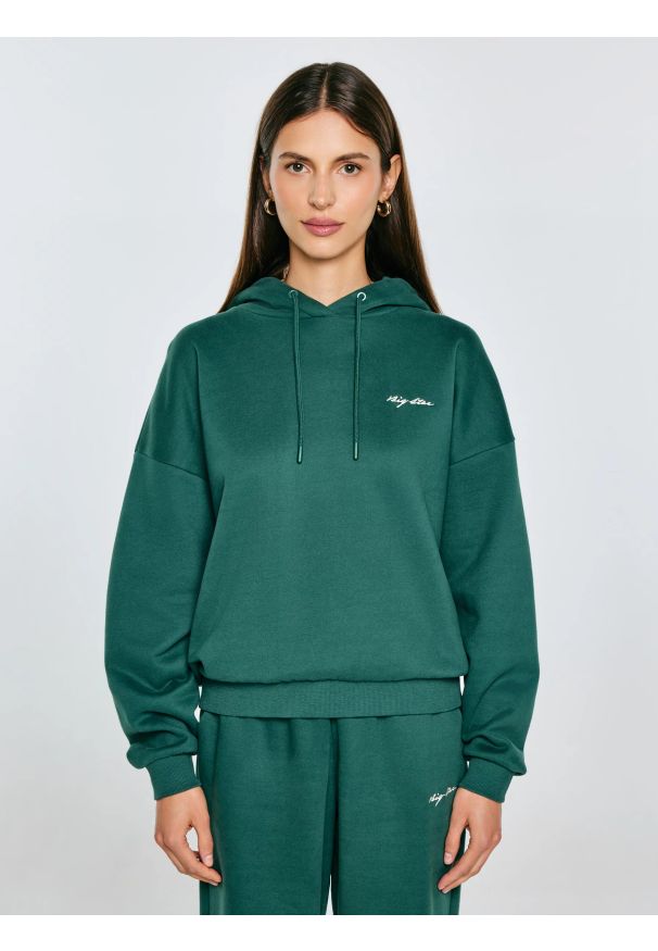 Big-Star - Bluza damska z kapturem zielona Megan 304. Okazja: na co dzień. Typ kołnierza: kaptur. Kolor: zielony. Materiał: dzianina. Wzór: haft. Styl: casual, elegancki