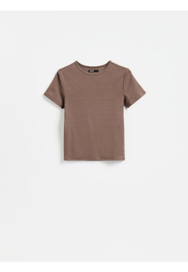 Reserved - T-shirt z modalem - brązowy. Kolor: brązowy. Materiał: dzianina