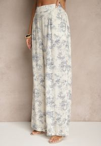 Renee - Beżowe Spodnie z Bawełny o Szerokim Kroju High Waist Tilressa. Okazja: na co dzień. Stan: podwyższony. Kolor: beżowy. Materiał: bawełna. Długość: krótkie. Sezon: lato, wiosna. Styl: casual #5