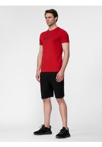 4f - T-shirt regular z nadrukiem męski. Kolor: czerwony. Materiał: bawełna. Wzór: nadruk