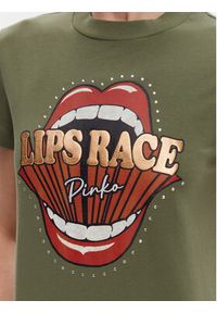 Pinko - PINKO T-Shirt Trapani 105050 A2D8 Khaki Regular Fit. Kolor: brązowy. Materiał: bawełna #3