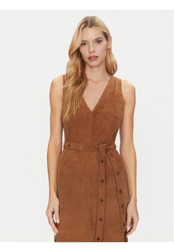 Munthe Sukienka skórzana Filom 251132025116 Brązowy Regular Fit. Kolor: brązowy. Materiał: skóra