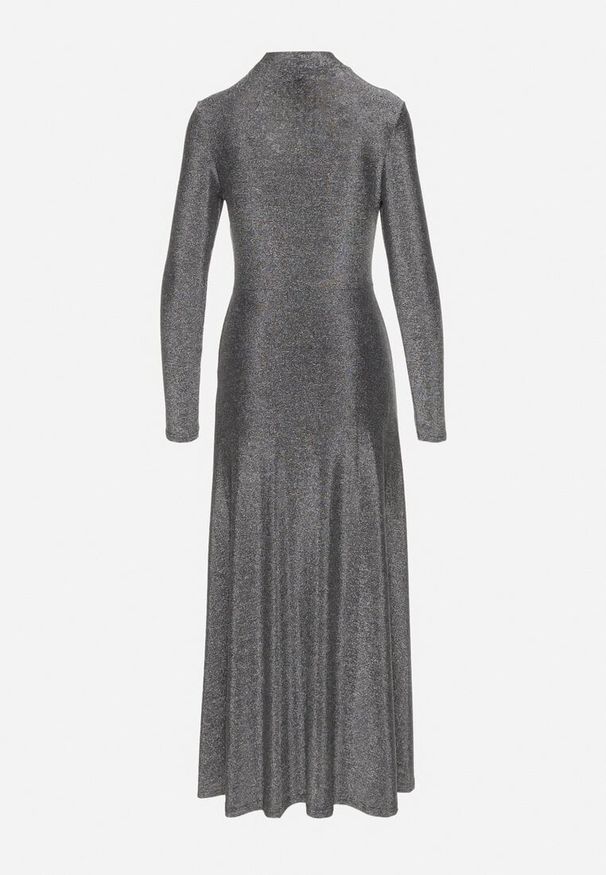 Born2be - Srebrna Sukienka z Wiskozą Ozdobiona Brokatem w Eleganckim Stylu Werirra. Kolor: srebrny. Materiał: wiskoza. Wzór: aplikacja. Sezon: zima. Styl: elegancki