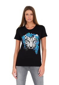Guess - GUESS Czarny damski t-shirt bawełniany z printem, Rozmiar M. Kolor: czarny. Materiał: bawełna. Wzór: nadruk #4