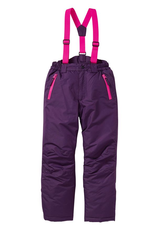 Spodnie dziewczęce narciarskie, nieprzemakalne i oddychające bonprix ciemny lila - neonowy różowy. Kolor: fioletowy. Materiał: poliester, materiał. Sezon: zima