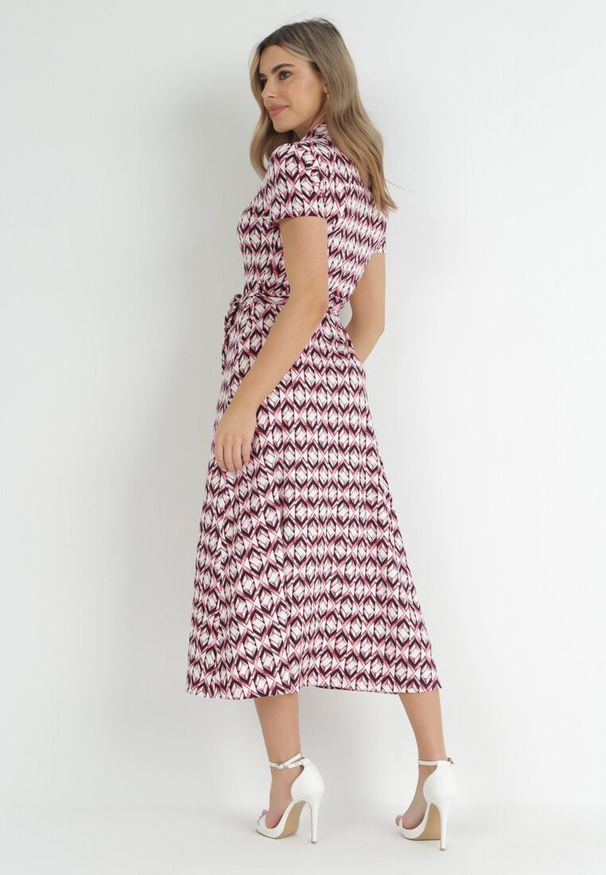 Born2be - Fuksjowa Koszulowa Sukienka Maxi z Materiałowym Paskiem Rainora. Okazja: na co dzień. Typ kołnierza: dekolt w kształcie V. Kolor: różowy. Materiał: materiał. Długość rękawa: krótki rękaw. Typ sukienki: koszulowe. Styl: casual, elegancki, klasyczny. Długość: maxi