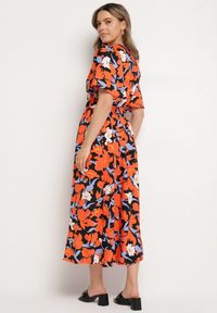 Born2be - Pomarańczowa Sukienka z Bawełną i Bufiastymi Rękawami w Kwiaty Lunedita. Okazja: na co dzień. Kolor: pomarańczowy. Materiał: bawełna. Wzór: kwiaty. Styl: elegancki, casual #7