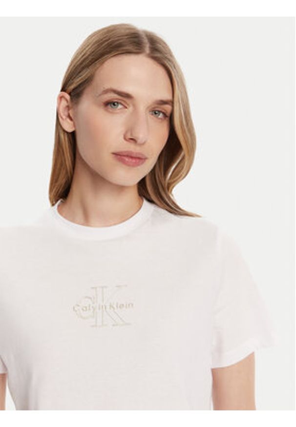 Calvin Klein Jeans T-Shirt Classic Monologo LV047D873G Biały Regular Fit. Kolor: biały. Materiał: bawełna