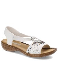 Białe Sandały Rieker Eleganckie Wsuwane Obuwie Damskie. Okazja: na spacer, na randkę. Zapięcie: bez zapięcia. Kolor: biały. Materiał: materiał. Sezon: lato. Styl: elegancki